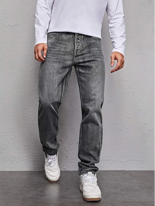 Men Snow Wash Straight Leg Jeans