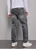 Men Snow Wash Straight Leg Jeans