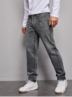 Men Snow Wash Straight Leg Jeans