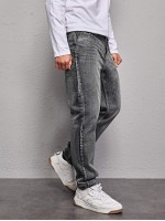 Men Snow Wash Straight Leg Jeans