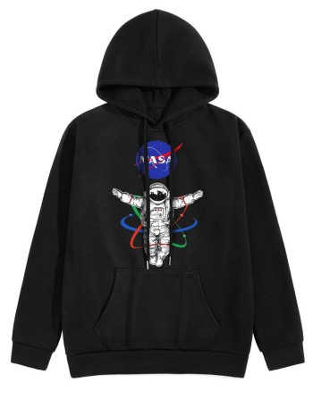 Men Astronaut And Letter Graphic Drawstring Hoodie