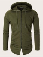 Men Zip Up Drawstring Hooded Sweatshirt