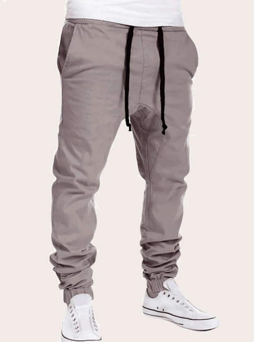 Men Drawstring Waist Solid Pants