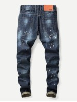 Men Paint Splatter Patched Jeans