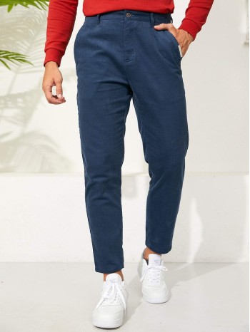 Men Letter Patched Corduroy Pants