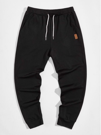 Men Drawstring Waist Patch Detail Sweatpants