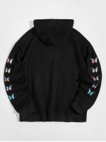 Men Slogan and Butterfly Print Hoodie