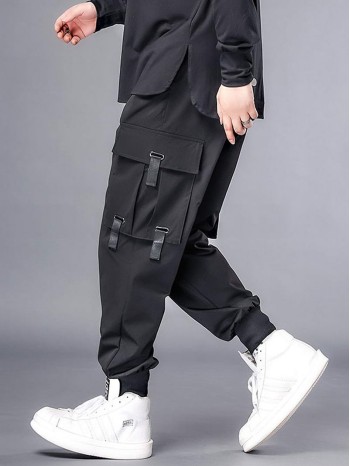 Men Solid Flap Pocket Cargo Pants