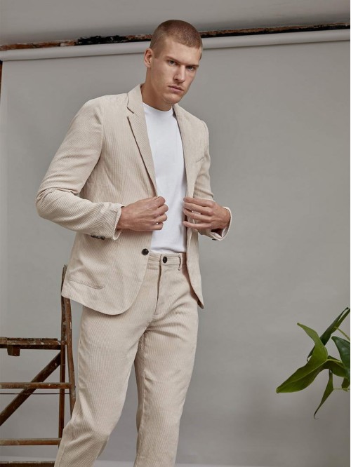 Men Single Breasted Corduroy Blazer & Pants Suit