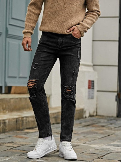 Men Ripped Solid Jeans