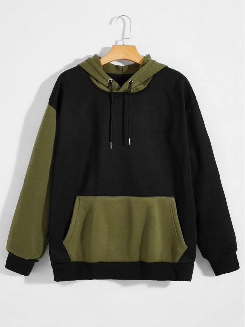 Men Cut And Sew Drawstring Hoodie