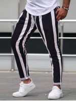 Men Striped Drawstring Waist Sweatpants