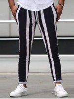 Men Striped Drawstring Waist Sweatpants