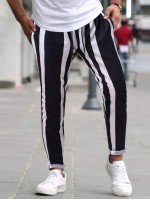 Men Striped Drawstring Waist Sweatpants