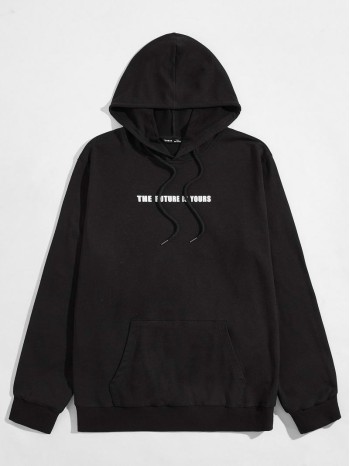 Men Slogan Graphic Pouch Pocket Hoodie