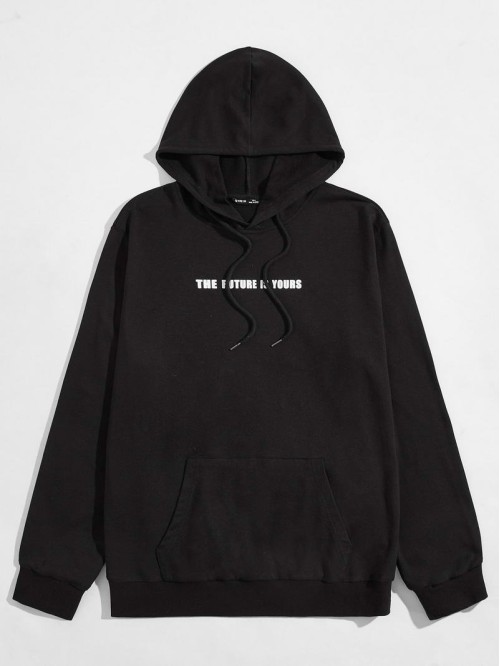 Men Slogan Graphic Pouch Pocket Hoodie