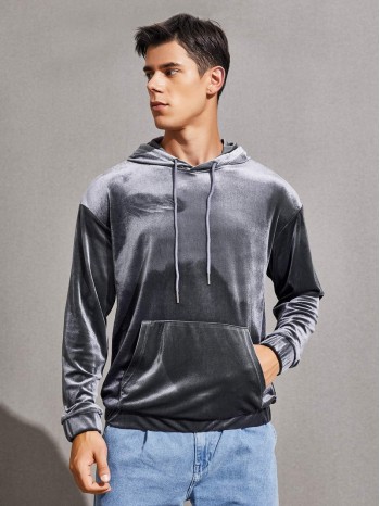 Men Drop Shoulder Velvet Hoodie