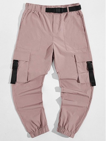 Men Buckle Strap Detail Cargo Pants