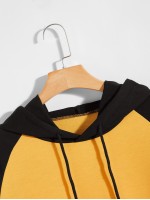 Men Colorblock Letter Graphic Kangaroo Pocket Drawstring Hoodie