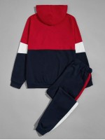 Men Colorblock Letter Graphic Kangaroo Pocket Drawstring Hoodie & Sweatpants