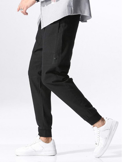 Men Drawstring Waist Solid Pants