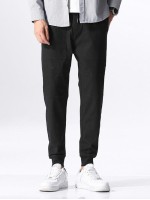 Men Drawstring Waist Solid Pants