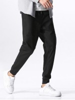 Men Drawstring Waist Solid Pants