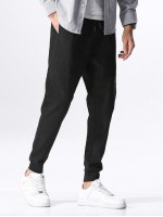 Men Drawstring Waist Solid Pants