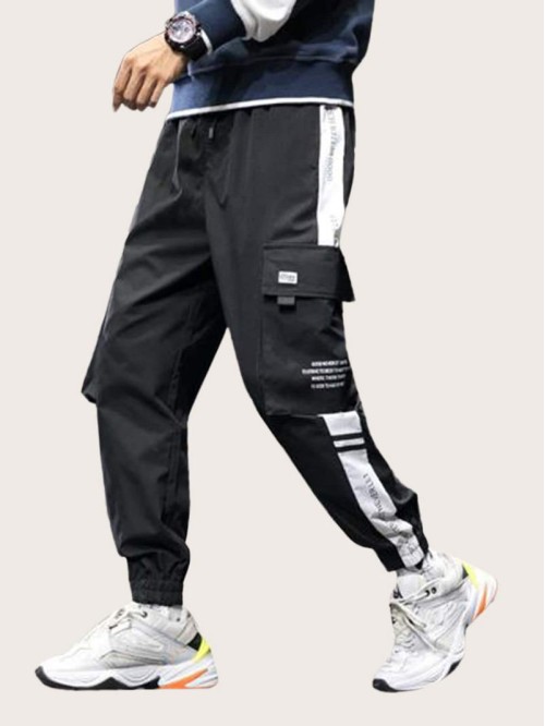 Men Letter Graphic Flap Pocket Cargo Pants