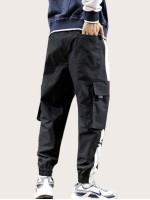 Men Letter Graphic Flap Pocket Cargo Pants