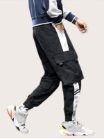 Men Letter Graphic Flap Pocket Cargo Pants