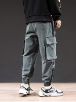 Men Letter Graphic Flap Pocket Cargo Pants