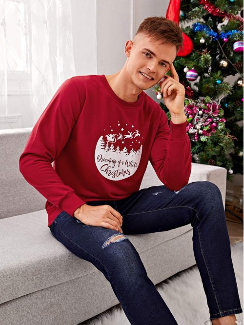 Men Christmas Print Round Neck Sweatshirt