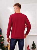 Men Christmas Print Round Neck Sweatshirt