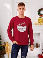 Men Christmas Print Round Neck Sweatshirt