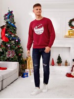 Men Christmas Print Round Neck Sweatshirt