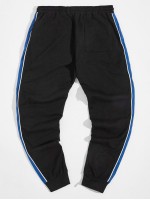 Men Drawstring Waist Contrast Side Seam Front Joggers