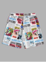 Men Drawstring Waist Newspaper Print Shorts