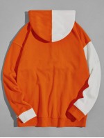 Men Colorblock Drop Shoulder Drawstring Hoodie