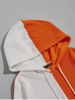 Men Colorblock Drop Shoulder Drawstring Hoodie