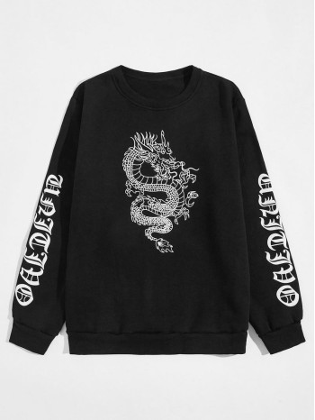 Men Chinese Dragon & Letter Graphic Sweatshirt