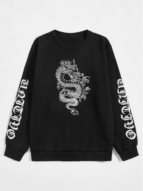 Men Chinese Dragon & Letter Graphic Sweatshirt