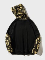 Men Camo Print Drop Shoulder Drawstring Hoodie