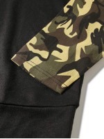 Men Camo Print Drop Shoulder Drawstring Hoodie