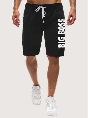 Men Letter Graphic Drawstring Waist Athletic Shorts