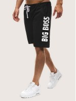 Men Letter Graphic Drawstring Waist Athletic Shorts