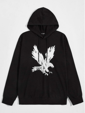 Men Eagle Print Hoodie