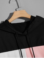 Men Color-block Kangaroo Pocket Drawstring Hoodie