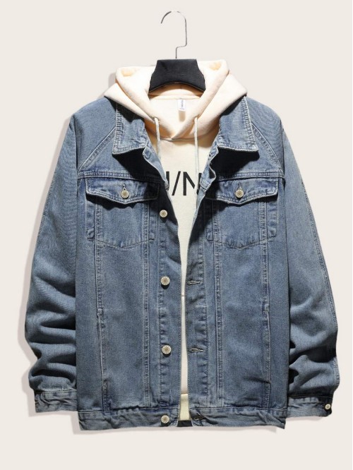 Men Single Breasted Washed Denim Jacket