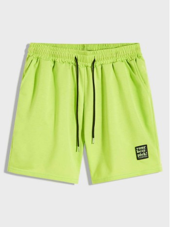 Men Neon Lime Drawstring Track Shorts